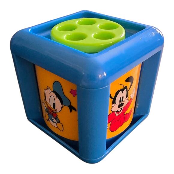 Vintage Disney Babies Plastic Spinning Block Minnie Goofy Daisy & Donald Duck - Picture 1 of 4